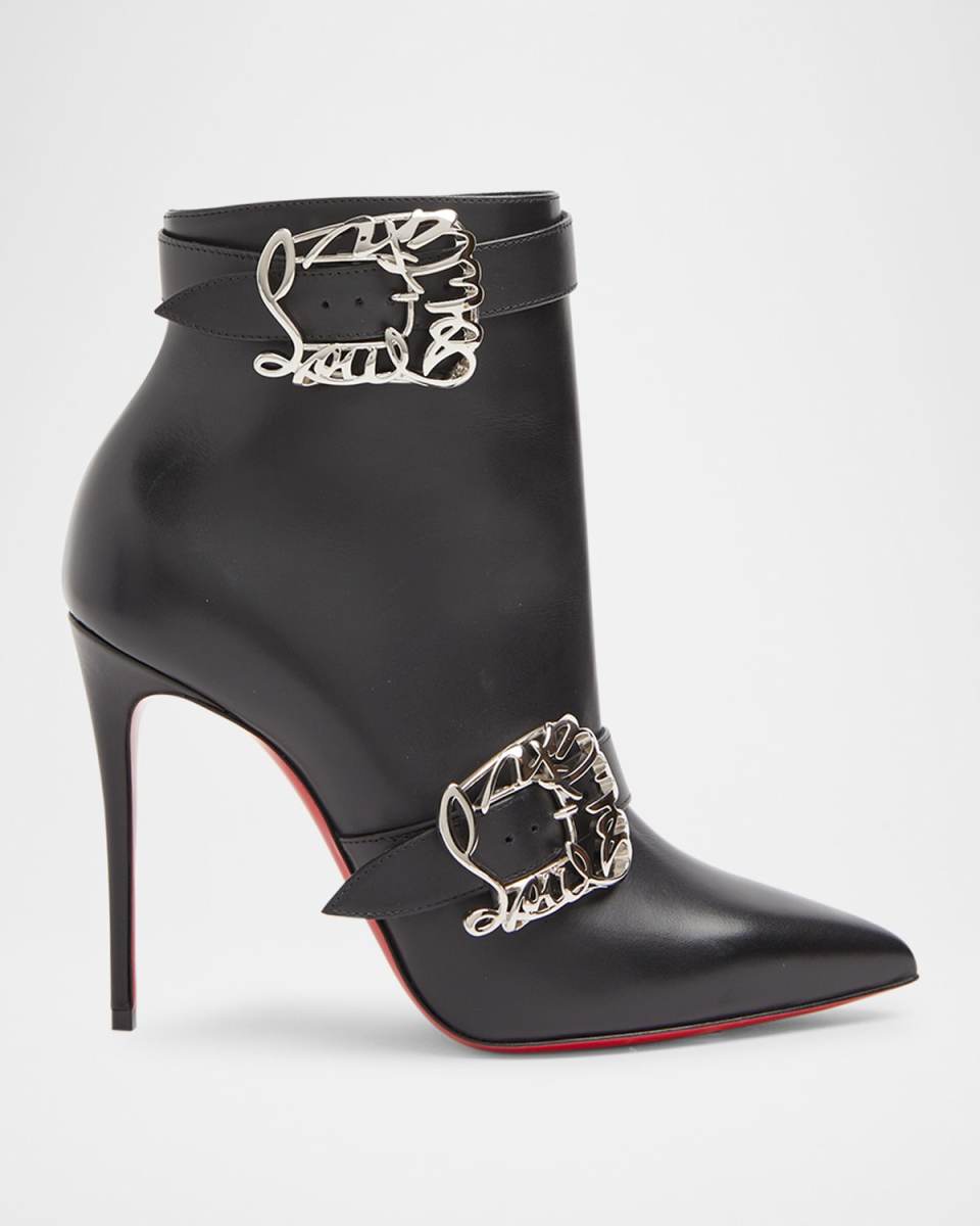 Leather Buckles Red Sole Stiletto Booties